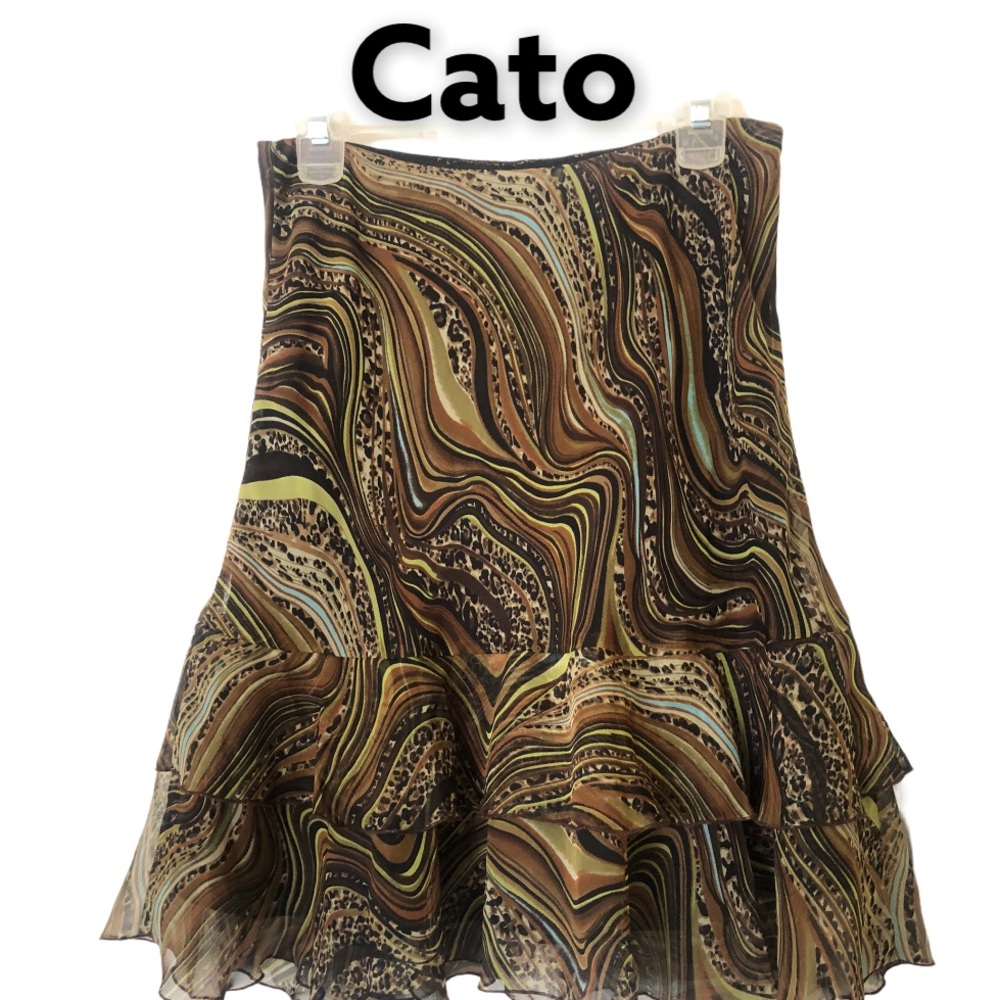 Cato Brown Paisley Animal print Swirl Design Ruffle Skirt S